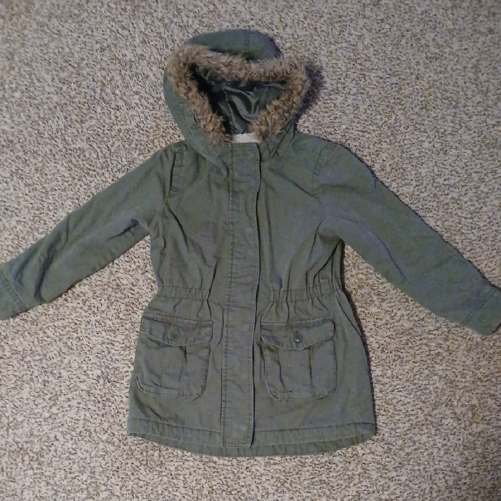 Gap kids Green Hooded Parka with Faux Fur Trim